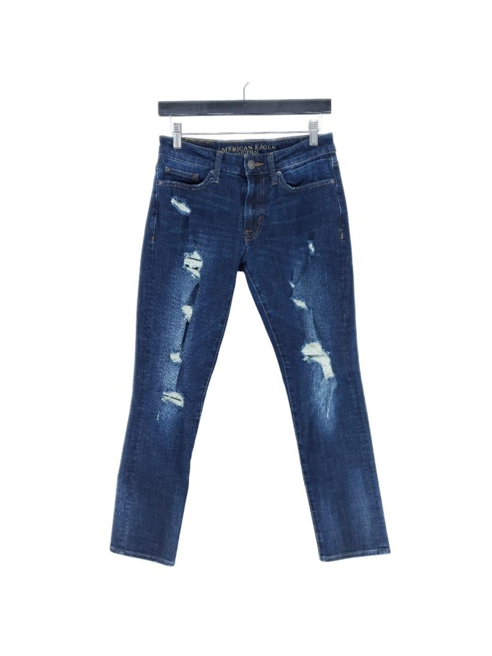 American Eagle Slim Straight Mens Size 28x30 Dark Wash Destroyed Extreme Flex